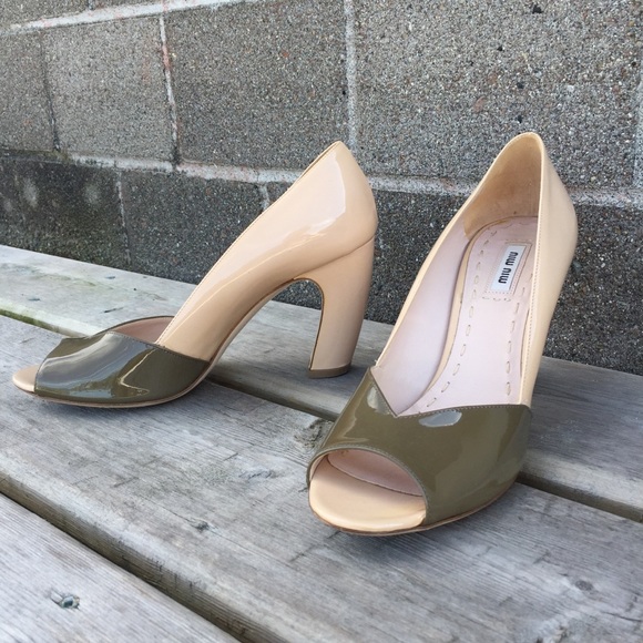 Miu Miu Patent Leather Peep Toe Heeled Shoes Size 38.5 - Picture 3 of 13